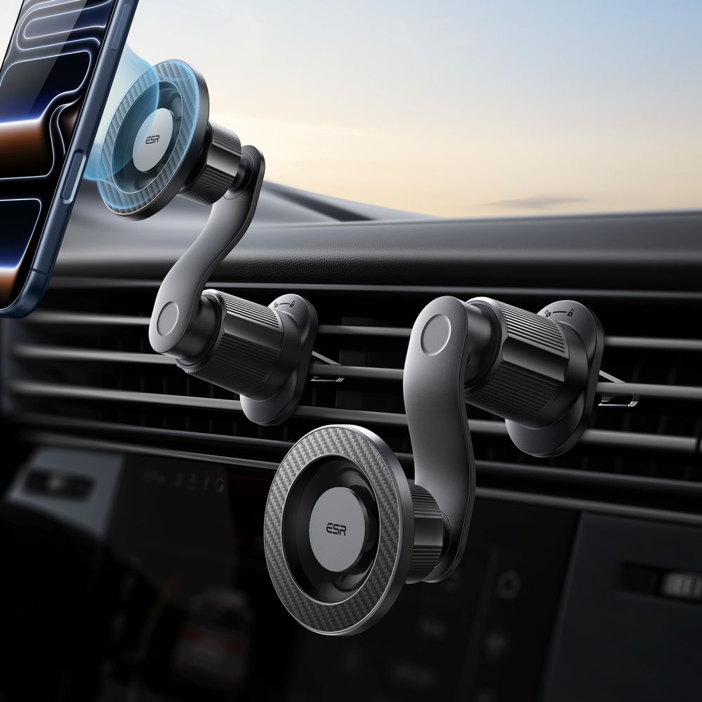 ESR omnilock MagSafe car air vent mount - juoda -- Cell phone holders