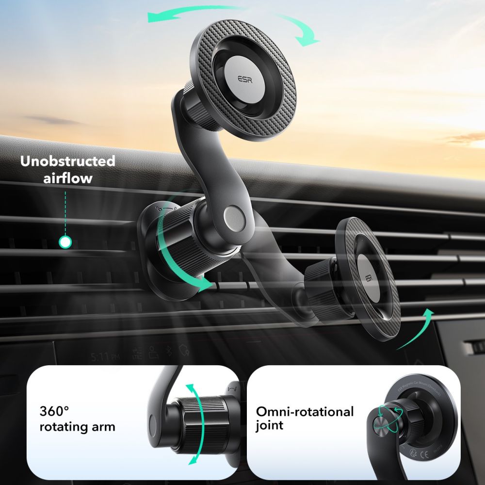 ESR omnilock MagSafe car air vent mount - juoda -- Cell phone holders