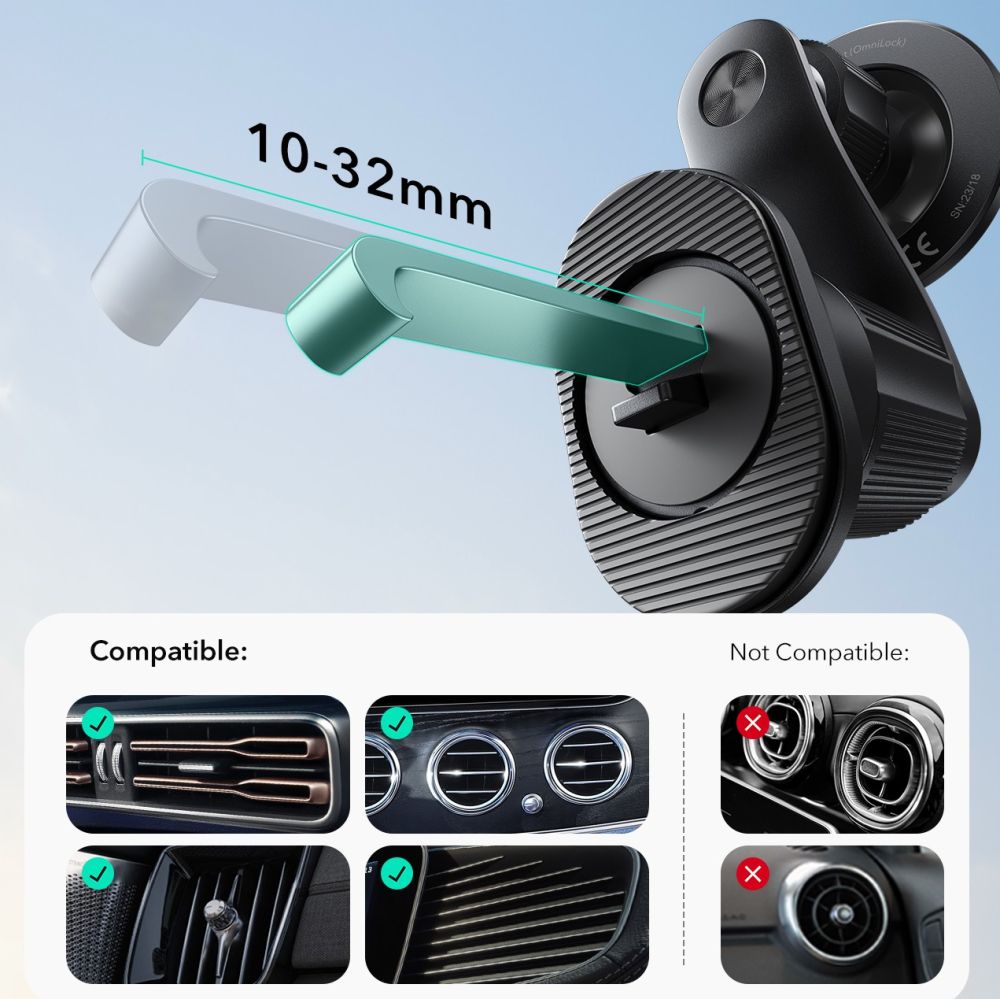 ESR omnilock MagSafe car air vent mount - juoda -- Cell phone holders