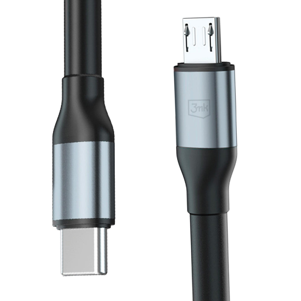 3mk Hyper Cable N-SERIES USB-C / MicroUSB 1m QC 3.0 5V/2A 10W - juodas -- Cell phone cables