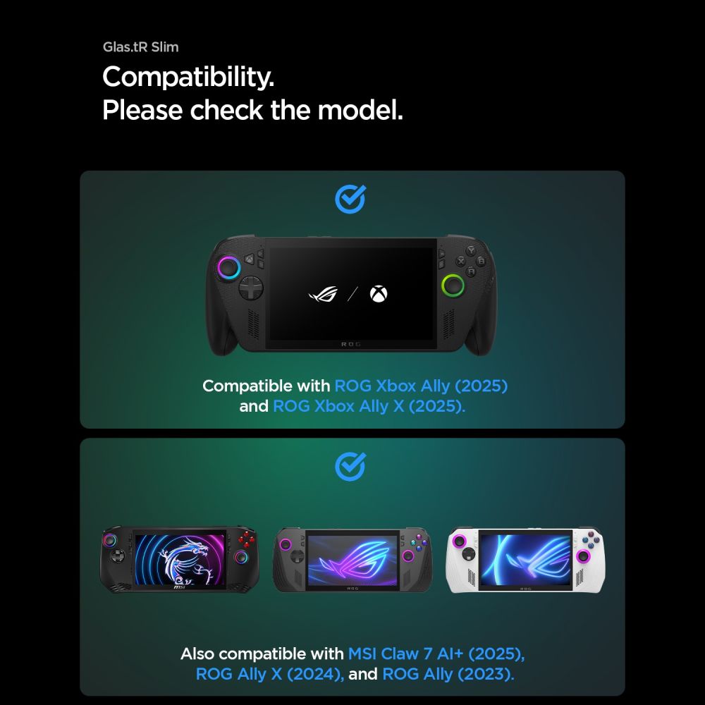 Spigen Glas.tR Slim grūdintas stiklas, 2 vnt., skirtas ROG Xbox Ally X (2024/2025) / ROG Xbox Ally (2025) / ROG Ally...