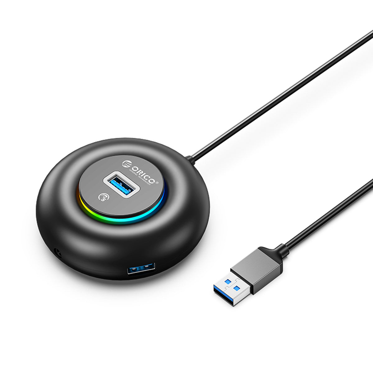 Orico YXR4-U3 RGB USB Hub 4 prievadų USB-A 3.0 su audio/mikrofoniniais prievadais 1.8m - Juoda -- USB Hubs