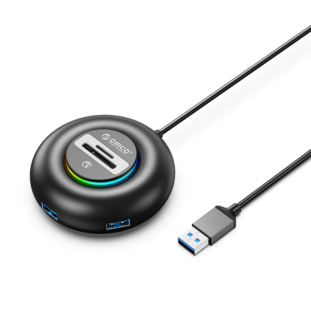 Orico YXR5-U3 RGB USB Hub 4 prievadų USB-A 3.0 su SD ir microSD kortelės skaitytuvu 1.8m - Juoda -- USB Hubs