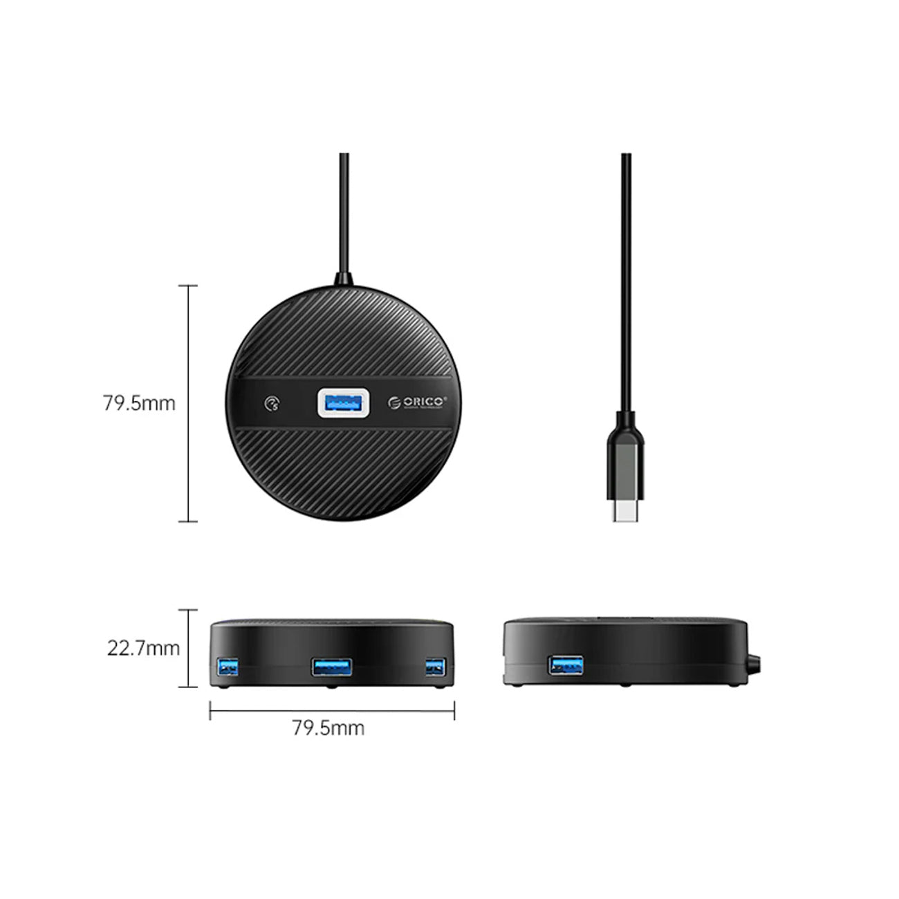 ORICO YS1-C2 4 prievadų USB hub 1x USB-A 3.0 3x USB-A 2.0 0,3 m – juoda -- USB Hubs