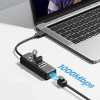 Orico PW3UR25-U3 USB šalintuvas 4 prievadai 3x USB-A 3.0 1x RJ45 2.5G Ethernet 0,15 m - juoda -- USB Hubs