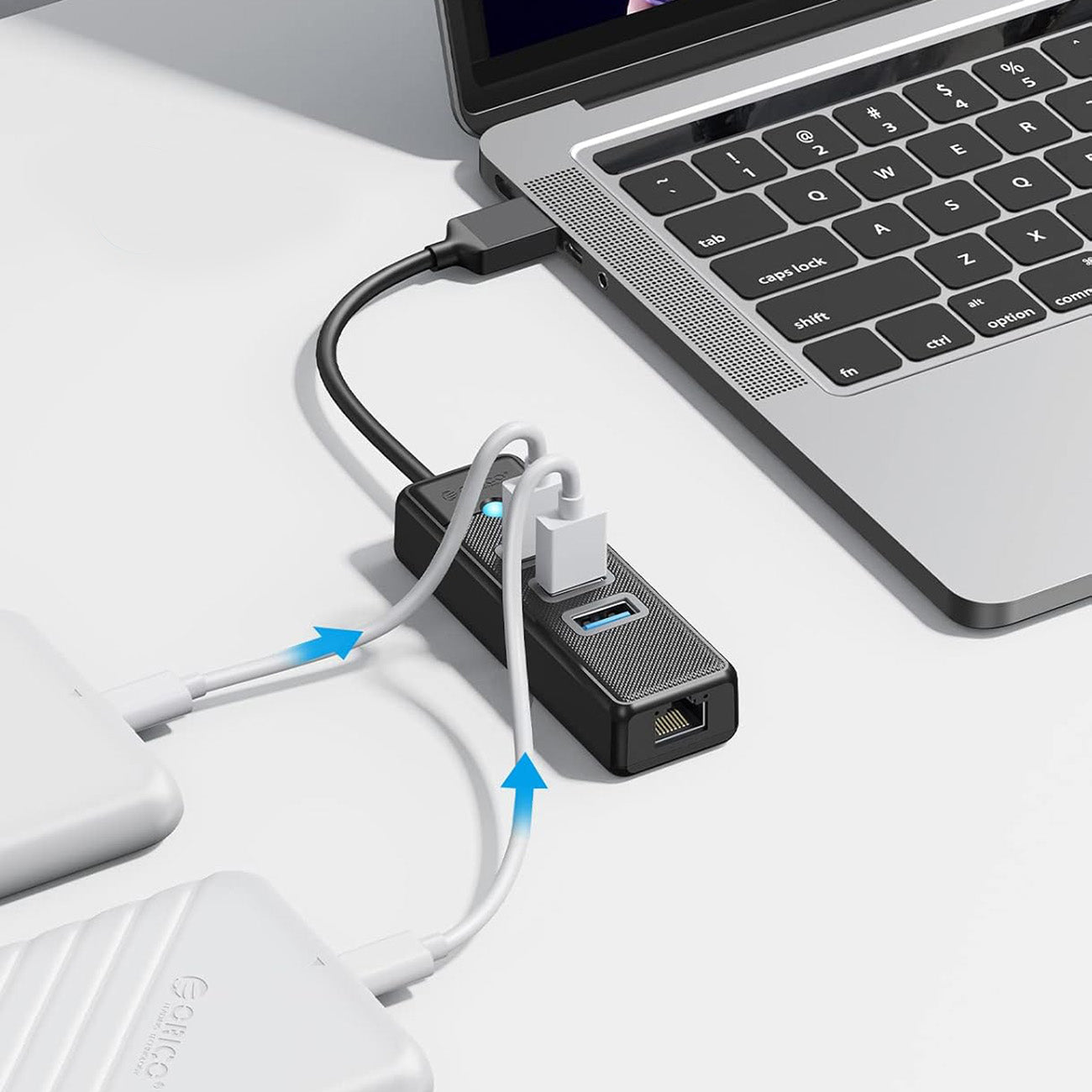 Orico PW3UR25-U3 USB stotelė 4-prievadai 3x USB-A 3.0 1x RJ45 2.5G Ethernet 1 m - juoda -- USB Hubs