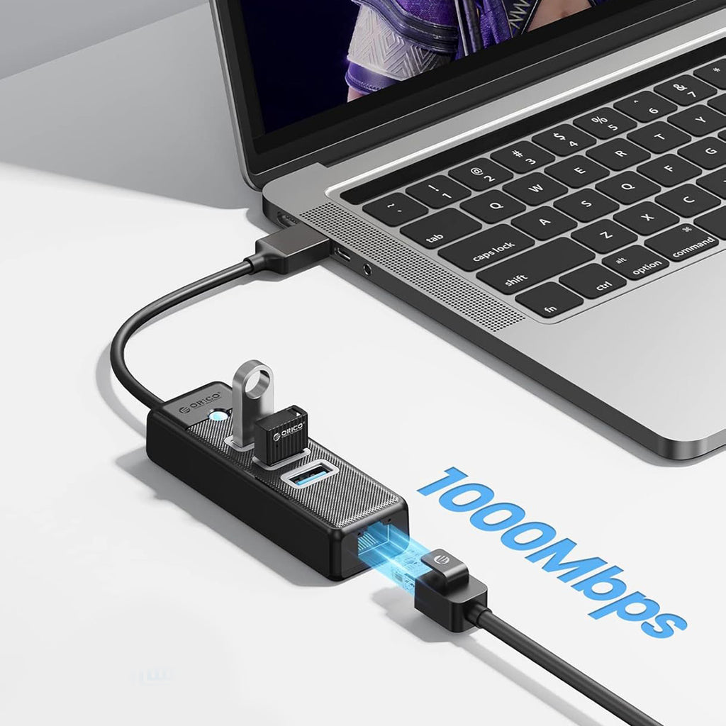Orico PW3UR25-U3 USB stotelė 4-prievadai 3x USB-A 3.0 1x RJ45 2.5G Ethernet 1,8 m - juoda -- USB Hubs