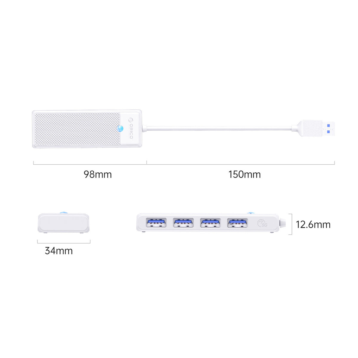 Orico PAPW4A-U3 USB šakotuvė 4-portų 4x USB-A 3.0 1 m - balta -- USB Hubs