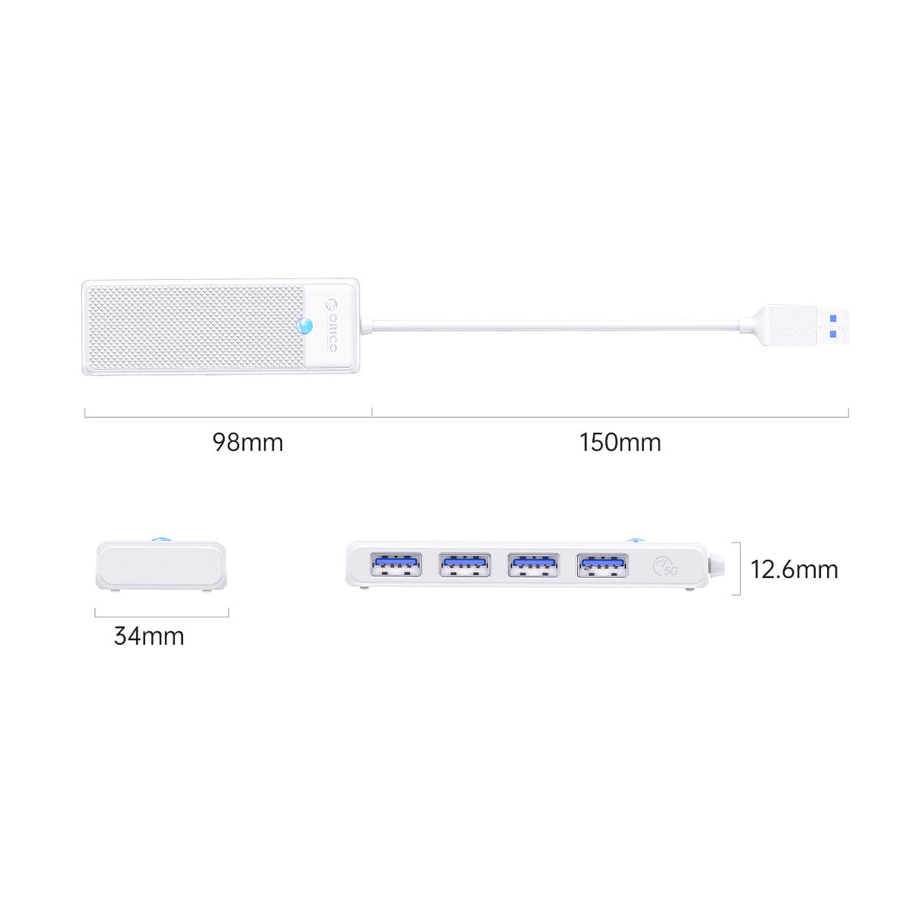 Orico PAPW4A-U3 USB šakotuvė 4-portų 4x USB-A 3.0 1 m - balta -- USB Hubs