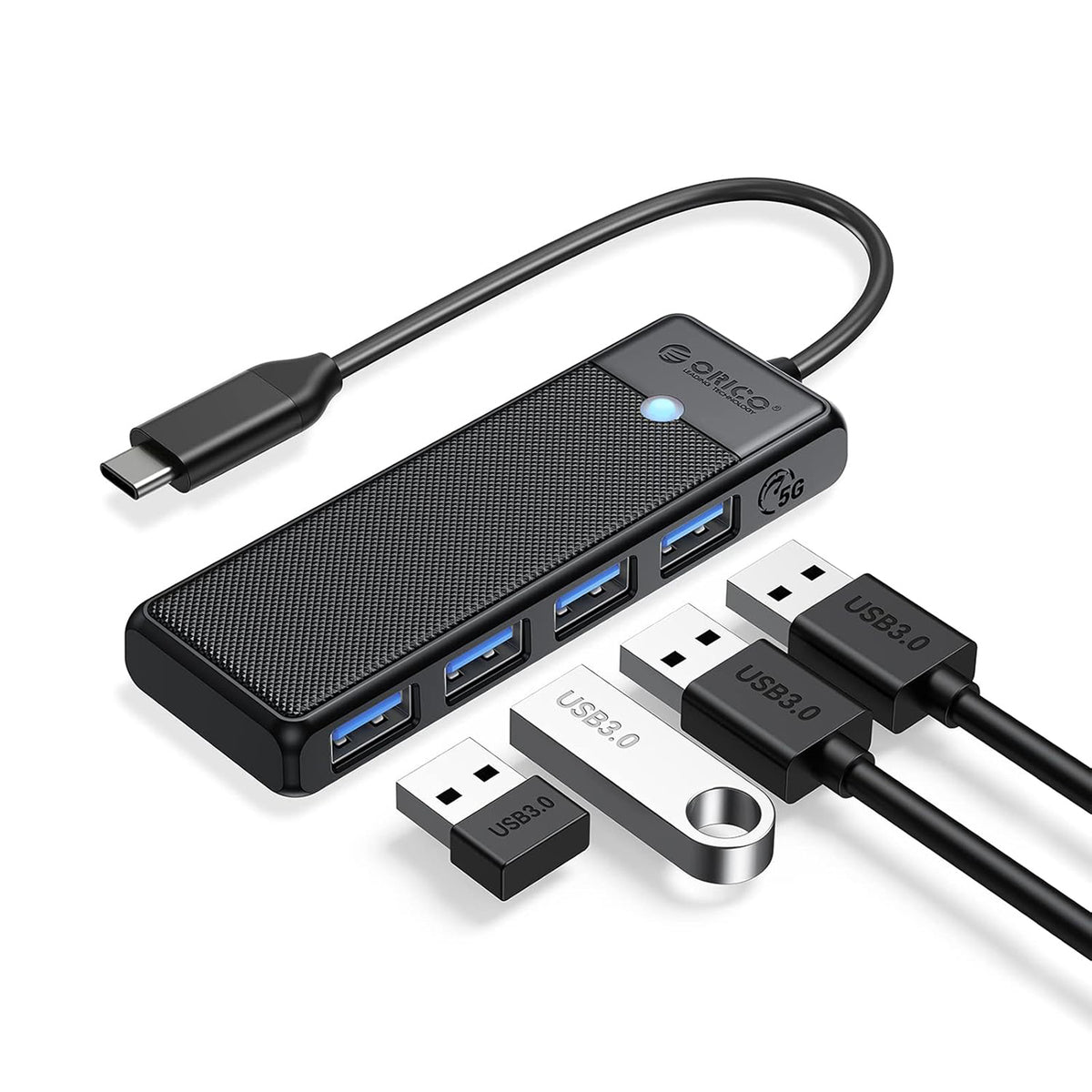 Orico PAPW4A-C3 USB šakotuvas, 4 prievadai, 4x USB-A 3.0, 0.15 m - juodas -- USB Hubs