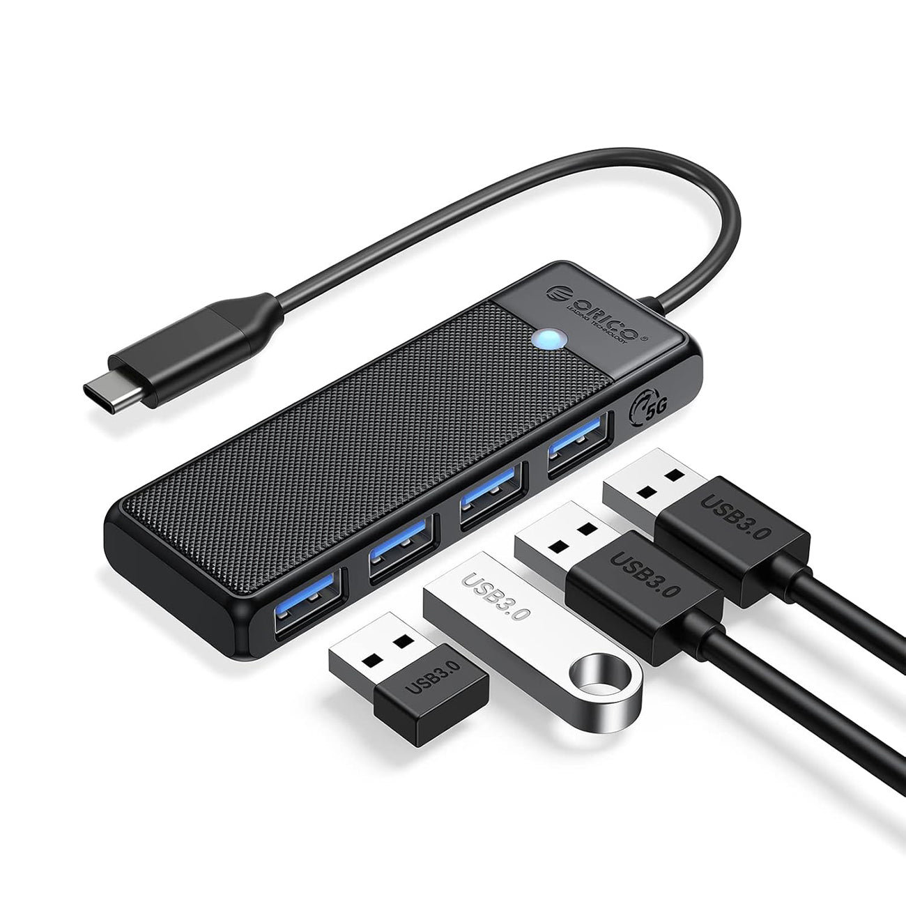 Orico PAPW4A-C3 USB šakotuvas, 4 prievadai, 4x USB-A 3.0, 0.15 m - juodas -- USB Hubs