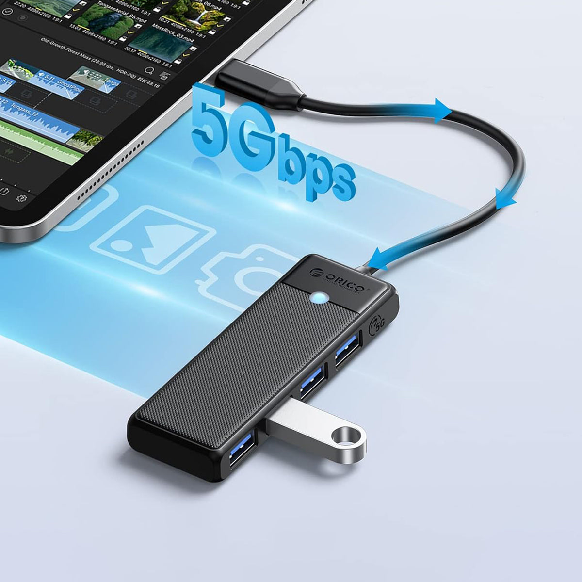 Orico PAPW4A-C3 USB šakotuvas, 4 prievadai, 4x USB-A 3.0, 0.15 m - juodas -- USB Hubs