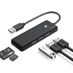 Orico PAPW3AT-U3 USB šakotuvas, 4 prievadai, 3x USB-A 3.0 su microSD/SD skaitytuvu, 1 m - juodas -- USB Hubs