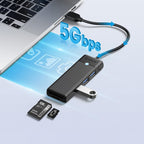 Orico PAPW3AT-U3 USB šakotuvas, 4 prievadai, 3x USB-A 3.0 su microSD/SD skaitytuvu, 1 m - juodas -- USB Hubs