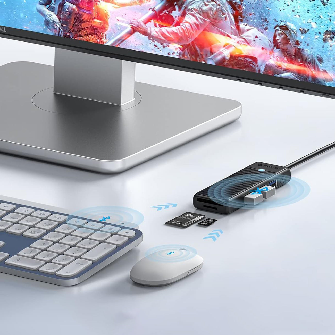 Orico PAPW3AT-U3 USB šakotuvas, 4 prievadai, 3x USB-A 3.0 su microSD/SD skaitytuvu, 1 m - juodas -- USB Hubs