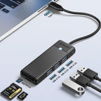Orico PAPW3AT-C3 USB šakotuvas, 4 prievadai, 3x USB-A 3.0 su microSD/SD skaitytuvu, 1 m - juodas -- USB Hubs