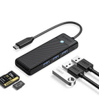 Orico PAPW3AT-C3 USB šakotuvas, 4 prievadai, 3x USB-A 3.0 su microSD/SD skaitytuvu, 1 m - juodas -- USB Hubs