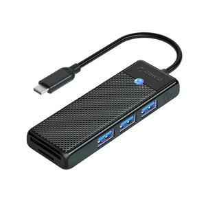 Orico PAPW3AT-C3 USB šakotuvas, 4 prievadai, 3x USB-A 3.0 su microSD/SD skaitytuvu, 0.15 m - juodas -- USB Hubs