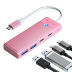 Orico PAPW2AC-C3-C3 USB Hub 4 prievadų 2x USB-A 3.0 1x USB-C 3.0 su USB-C PD 100W 0.15m - rožinė -- USB Hubs
