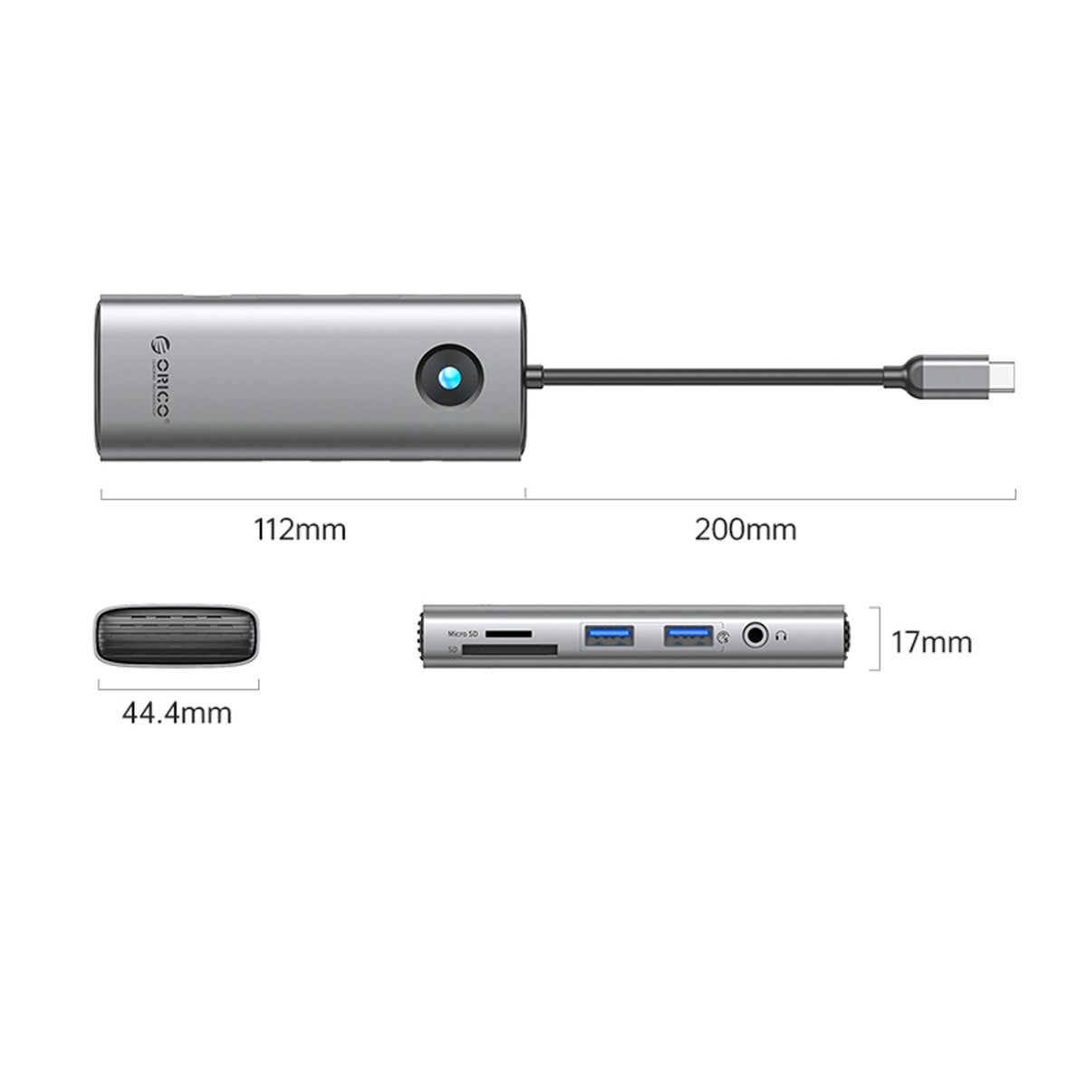 Orico PW11 8in1 USB-C dokavimo stotis 2x USB-A 3.0 1x USB-C PD 100W 1x HDMI 4K 60Hz 1x microSD/SD 1x RJ45 Gigabit...