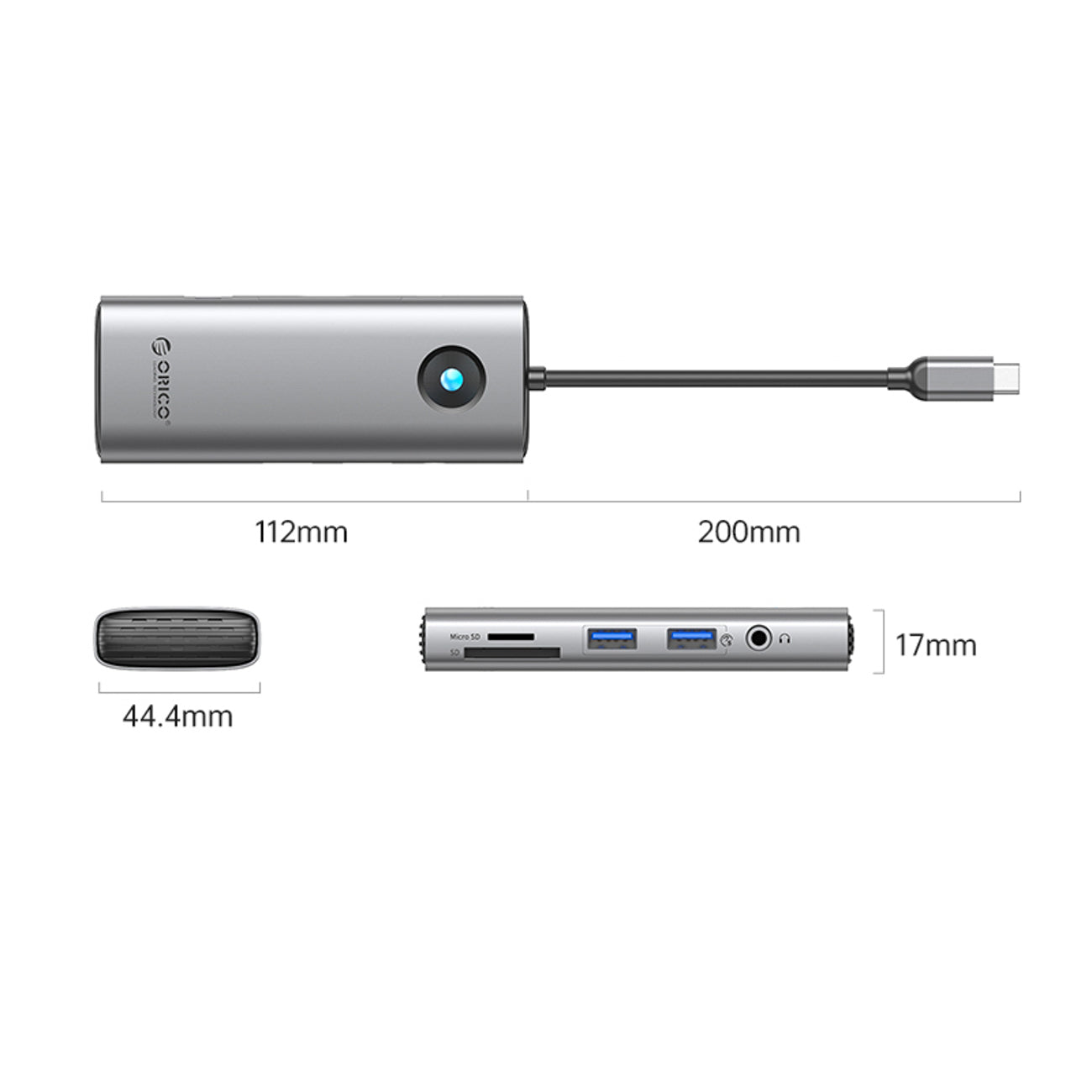 Orico PW11 8in1 USB-C dokavimo stotis 2x USB-A 3.0 1x USB-C PD 100W 1x HDMI 4K 60Hz 1x microSD/SD 1x RJ45 Gigabit...