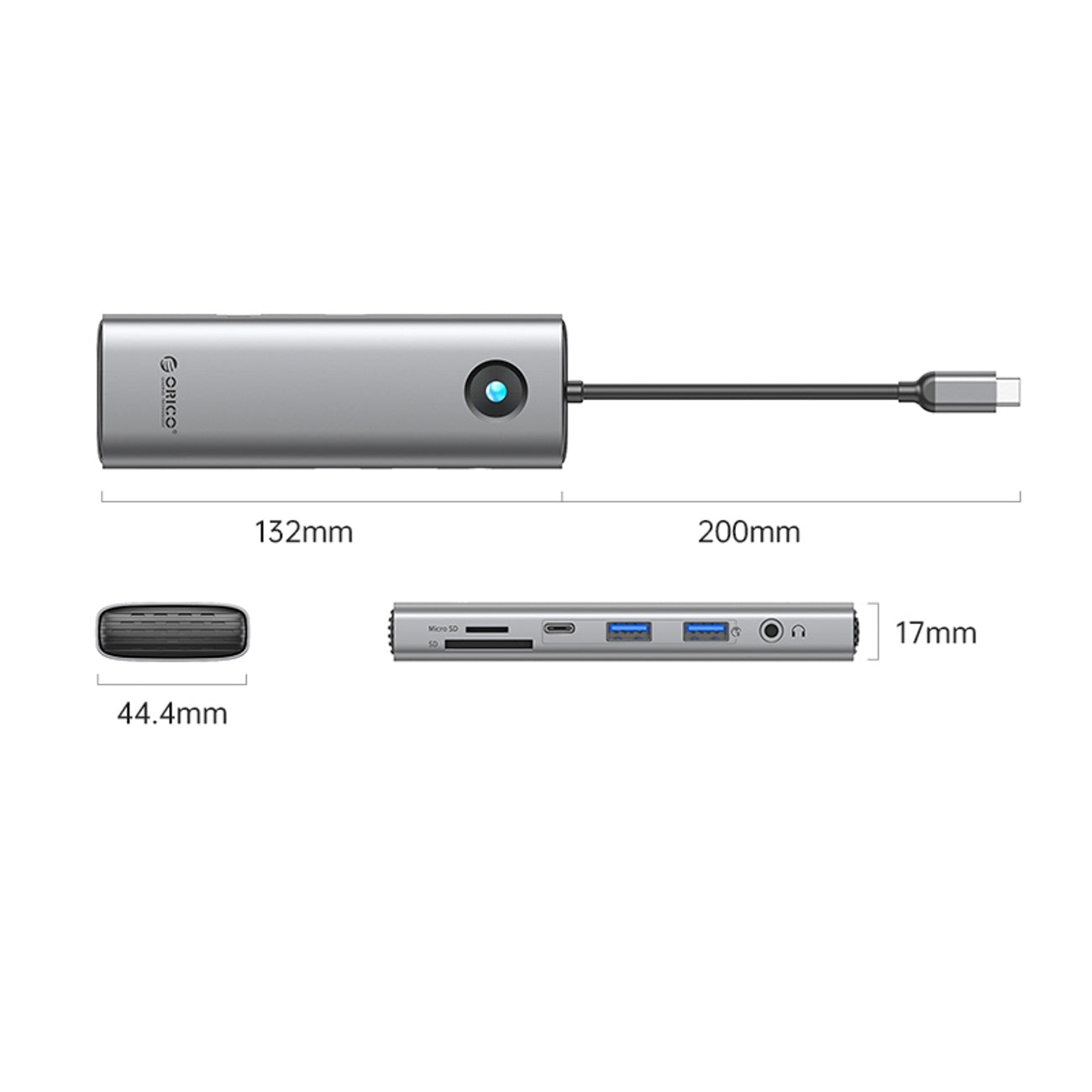 Orico PW11 9in1 USB-C Dokavimo stotis 2x USB-A 3.0 1x USB-C 3.0 1x USB-C PD 100 1x HDMI 4K 60Hz 1x microSD/SD 1x RJ45...