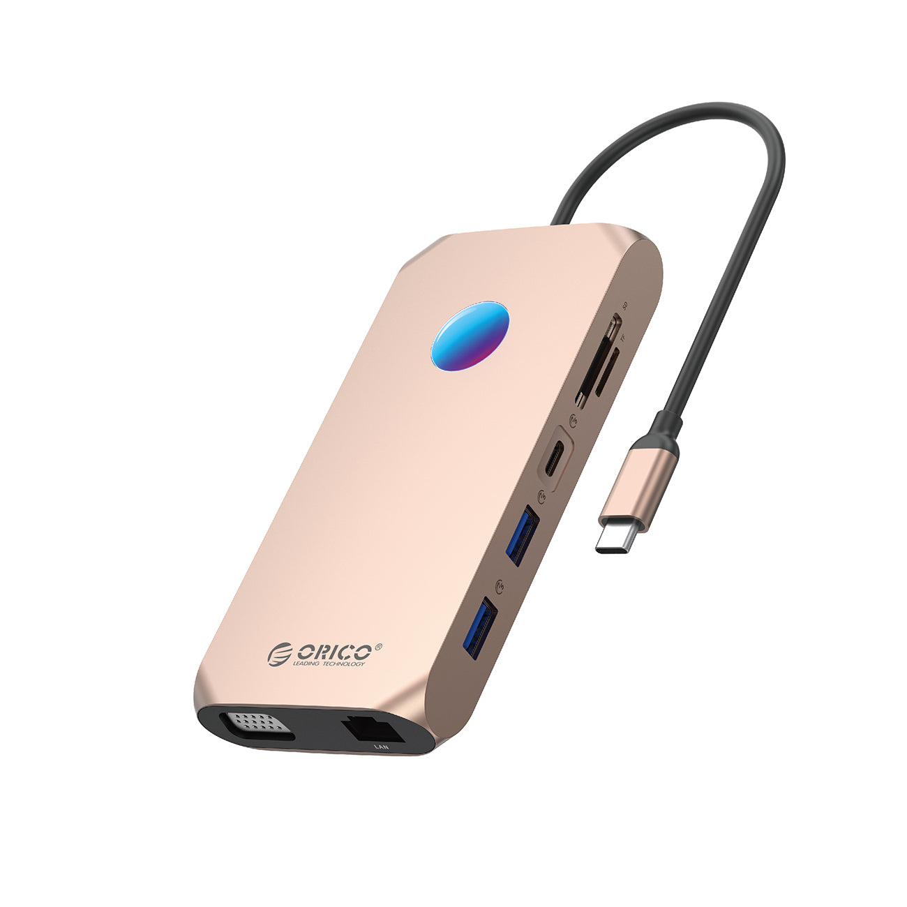 Orico XCR 12in1 RGB USB-C Dokavimo stotis 2x USB-A 3.1 1x USB-A 2.0 1x USB-C PD 100W 1x USB-C 3.1 2x HDMI 2.0 4K 60Hz 1x...