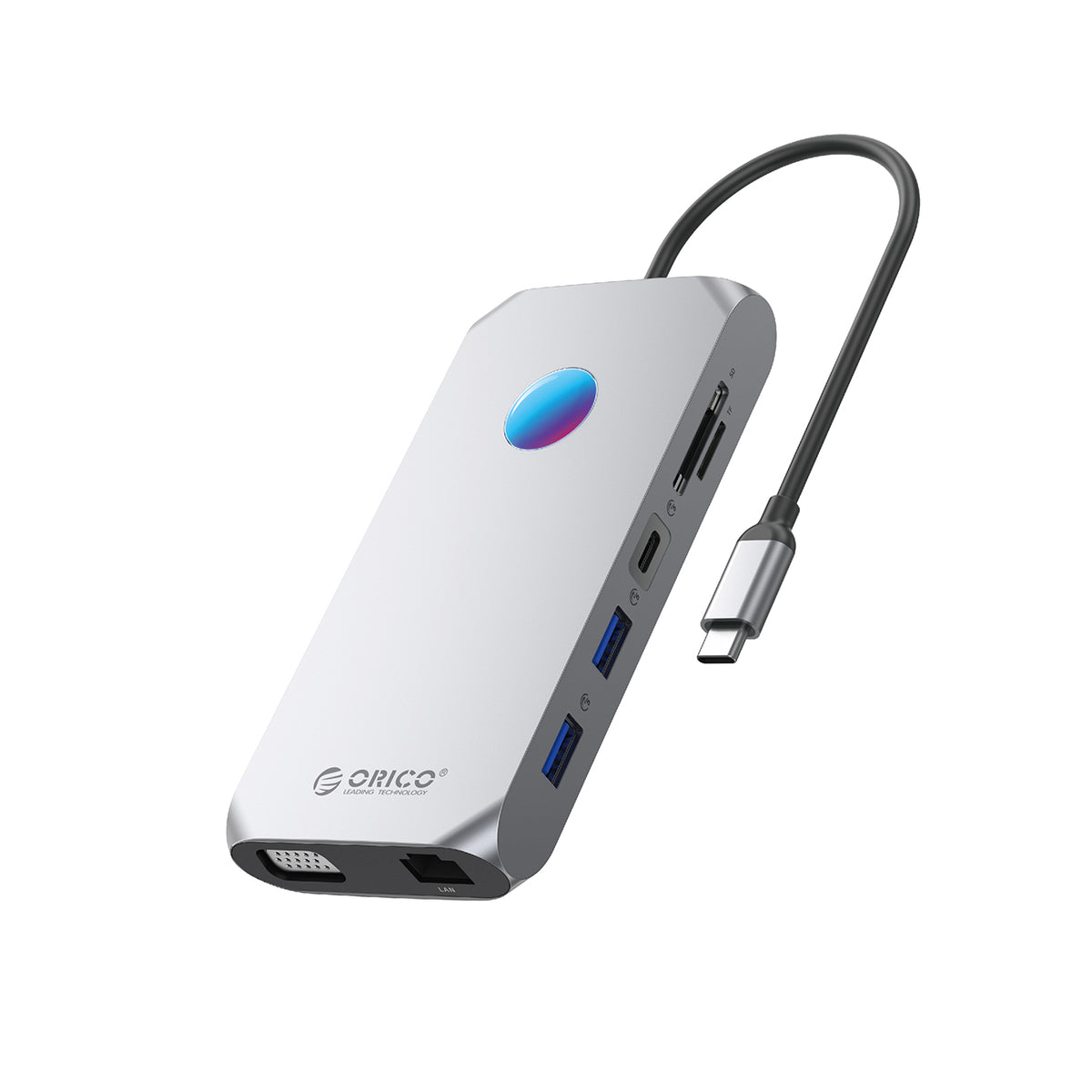 Orico XCR 12in1 RGB USB-C Dokavimo stotis 3x USB-A 3.1 1x USB-A 2.0 1x USB-C PD 100 W 1x USB-C 3.1 1x HDMI 1.4 4K 30Hz 1x...