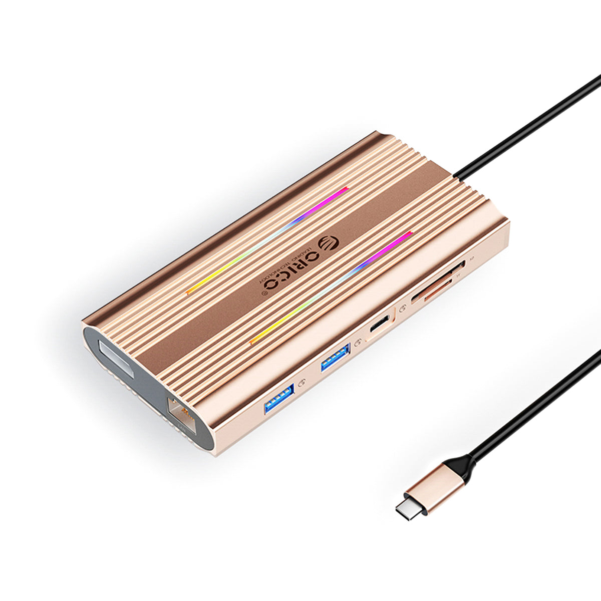 Orico XDR 12in1 RGB USB-C pristarto stotis USB-A USB-C 2x HDMI 4K 60 Hz DisplayPort 4K 60 Hz RJ45 Gigabit PD 100W SD ir...