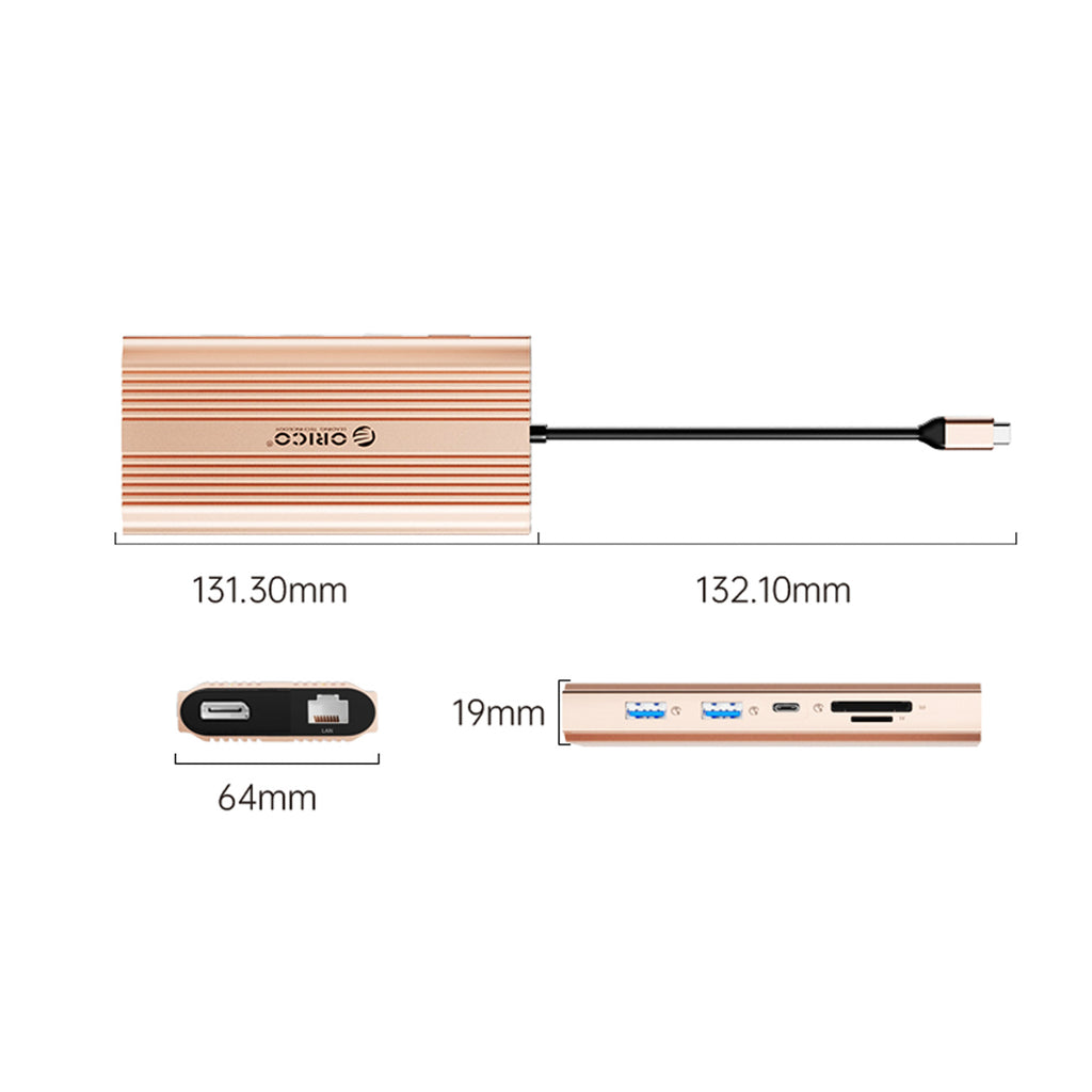 Orico XDR 12in1 USB-C stotis USB-A USB-C 2x HDMI 4K 60Hz DisplayPort 4K 60Hz RJ45 Gigabit PD 100W SD ir microSD kortelės...