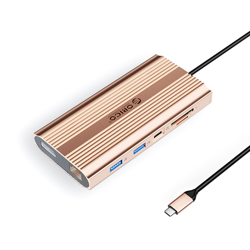 Orico XDR 12in1 USB-C stotis USB-A USB-C 2x HDMI 4K 60Hz DisplayPort 4K 60Hz RJ45 Gigabit PD 100W SD ir microSD kortelės...