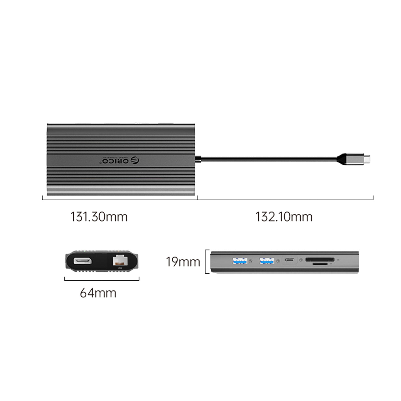 Orico XDR 12in1 USB-C dokinimo stotis USB-A USB-C 2x HDMI 4K 60Hz DisplayPort 4K 60Hz RJ45 Gigabit PD 100W SD ir microSD...