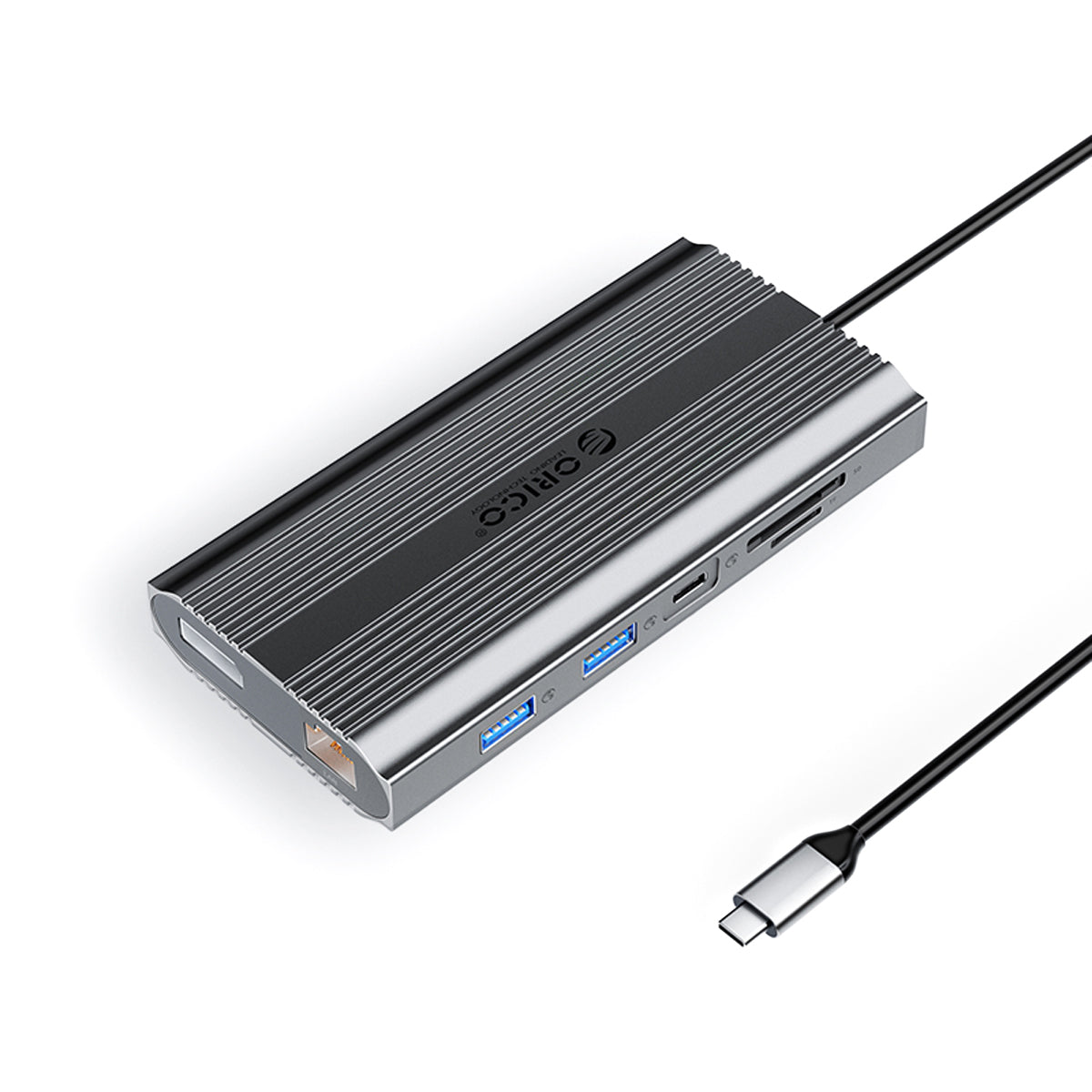 Orico XDR 12in1 USB-C dokinimo stotis USB-A USB-C 2x HDMI 4K 60Hz DisplayPort 4K 60Hz RJ45 Gigabit PD 100W SD ir microSD...