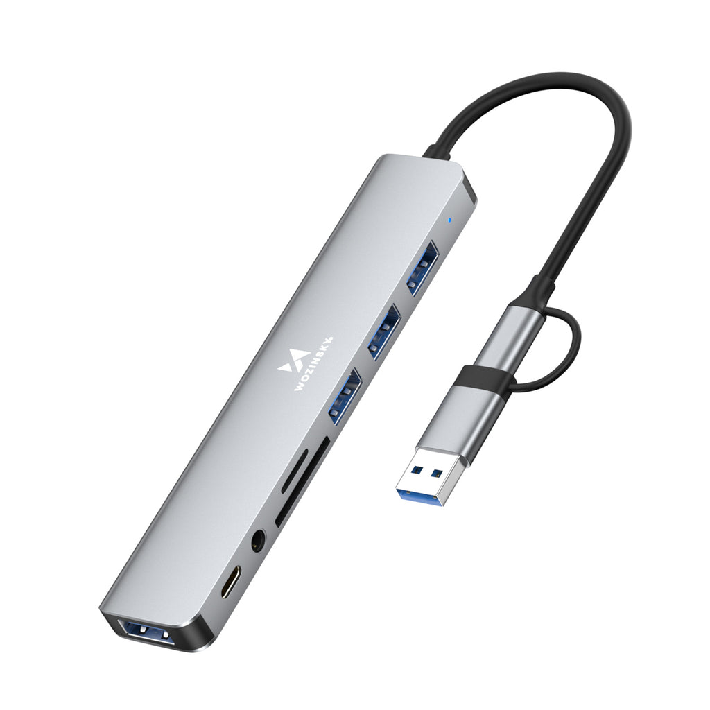 Šakotuvas Wozinsky WAH-81 8-in-1 su USB 3.0, SD kortelių skaitytuvu ir garso išvestimi - pilkas -- USB Hubs
