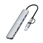 Šakotuvas Wozinsky WAH-81 8-in-1 su USB 3.0, SD kortelių skaitytuvu ir garso išvestimi - pilkas -- USB Hubs