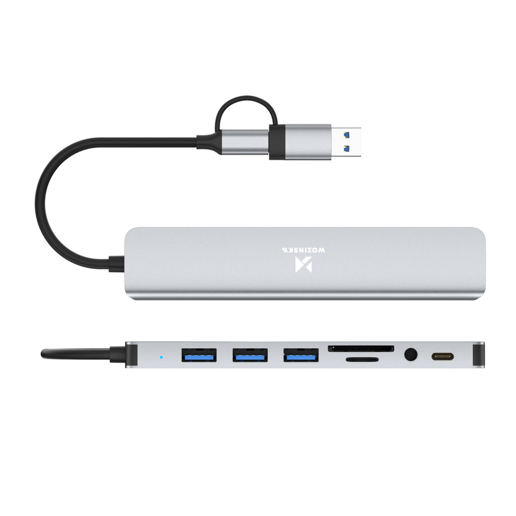 Šakotuvas Wozinsky WAH-81 8-in-1 su USB 3.0, SD kortelių skaitytuvu ir garso išvestimi - pilkas -- USB Hubs