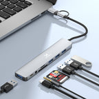 Šakotuvas Wozinsky WAH-81 8-in-1 su USB 3.0, SD kortelių skaitytuvu ir garso išvestimi - pilkas -- USB Hubs