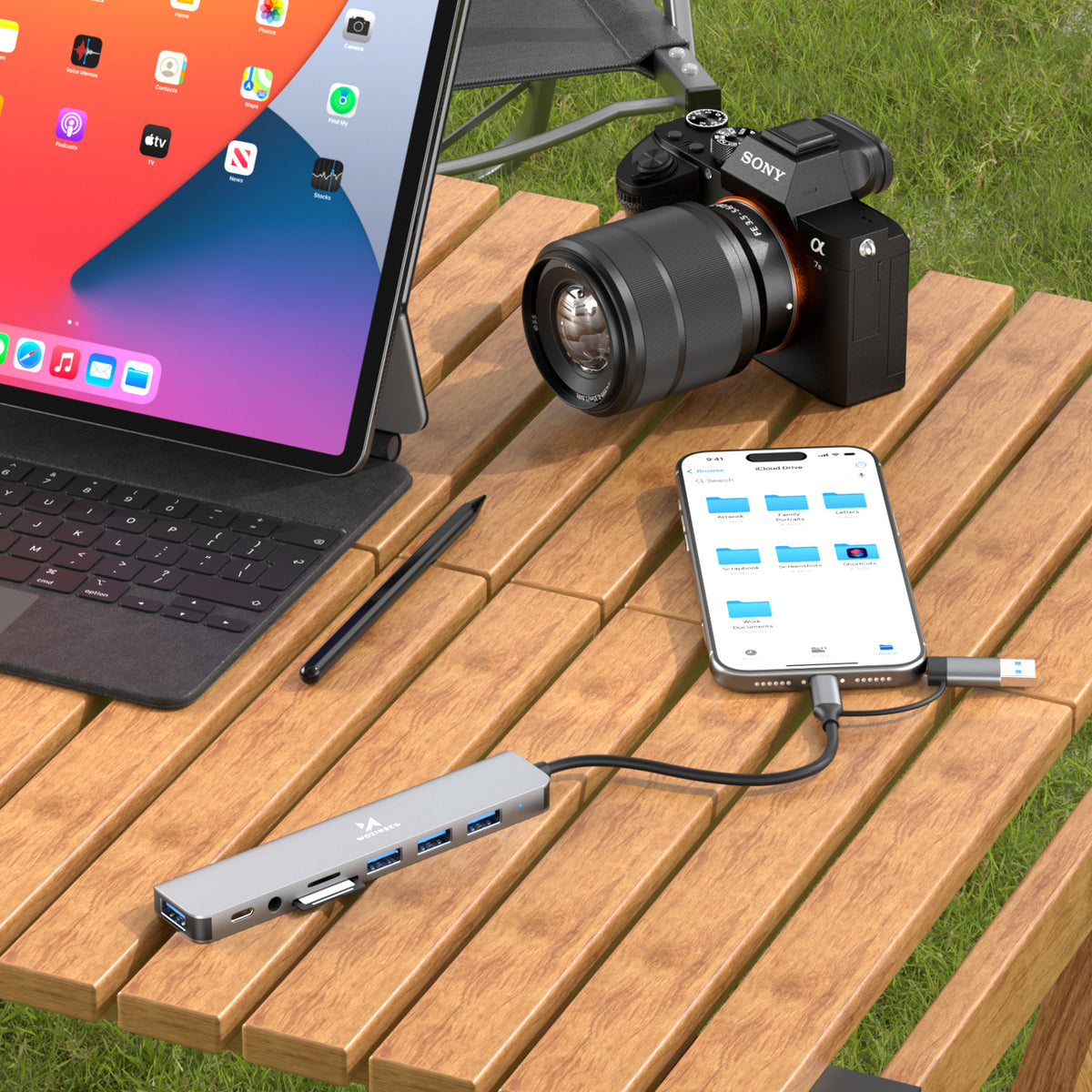 Šakotuvas Wozinsky WAH-81 8-in-1 su USB 3.0, SD kortelių skaitytuvu ir garso išvestimi - pilkas -- USB Hubs