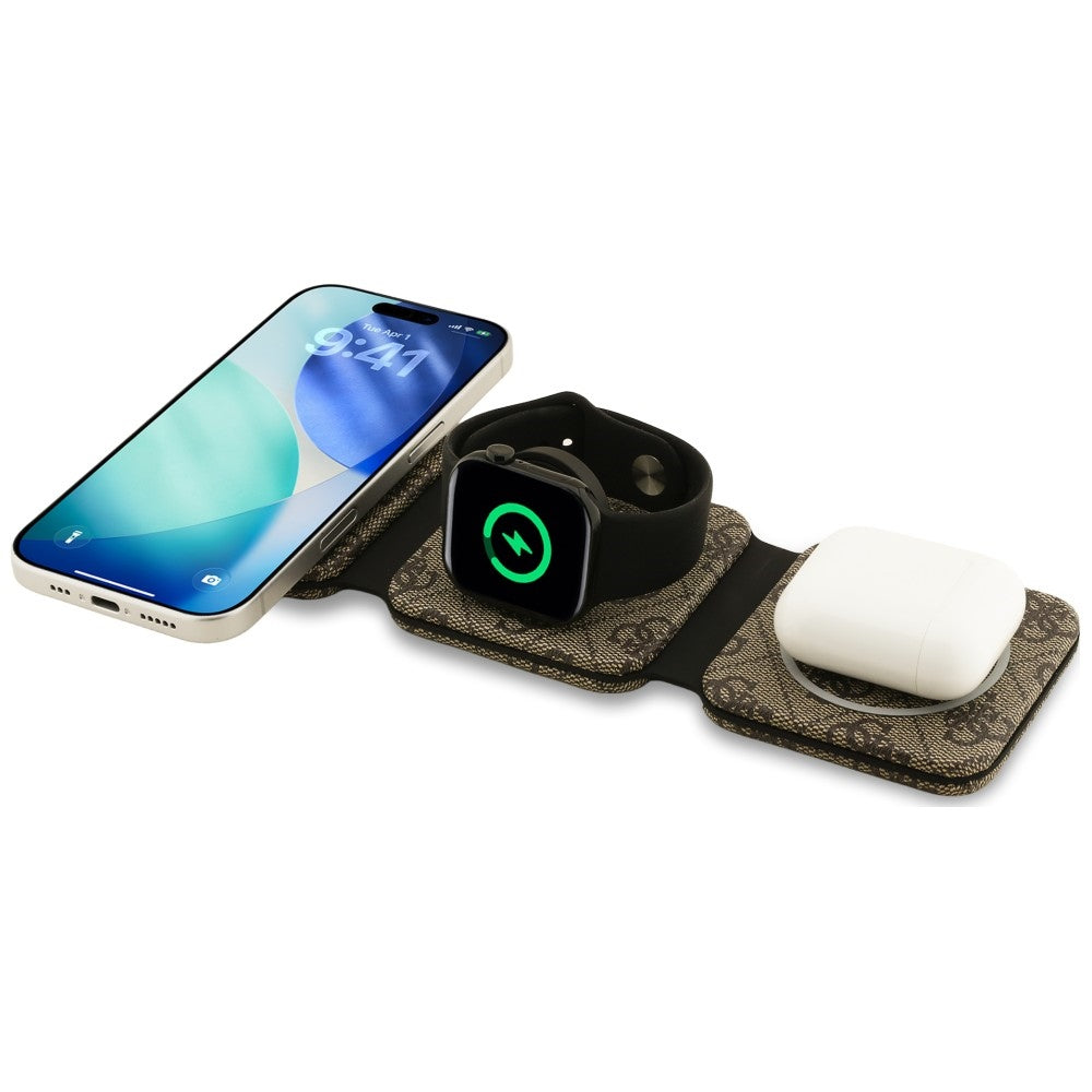 Indukcinis kroviklis Guess 4G MagSafe 3in1 15W - rudas -- Cell phone chargers