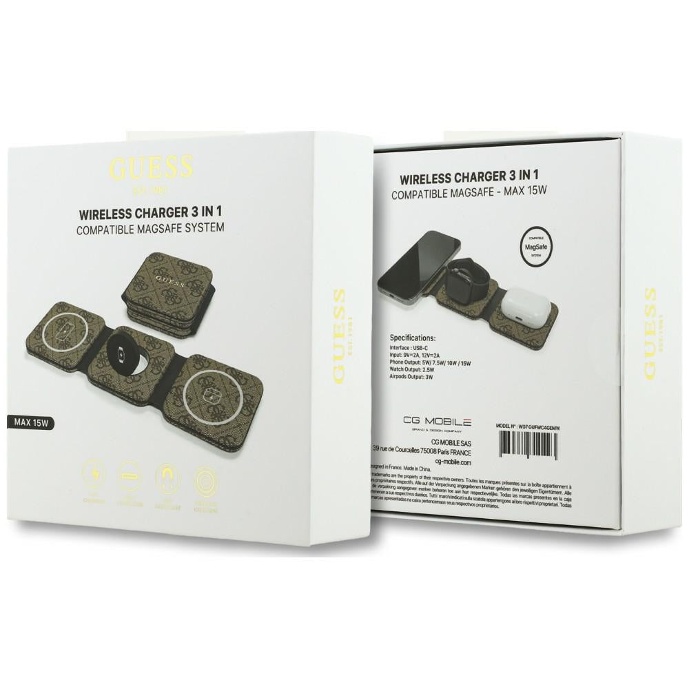 Indukcinis kroviklis Guess 4G MagSafe 3in1 15W - rudas -- Cell phone chargers