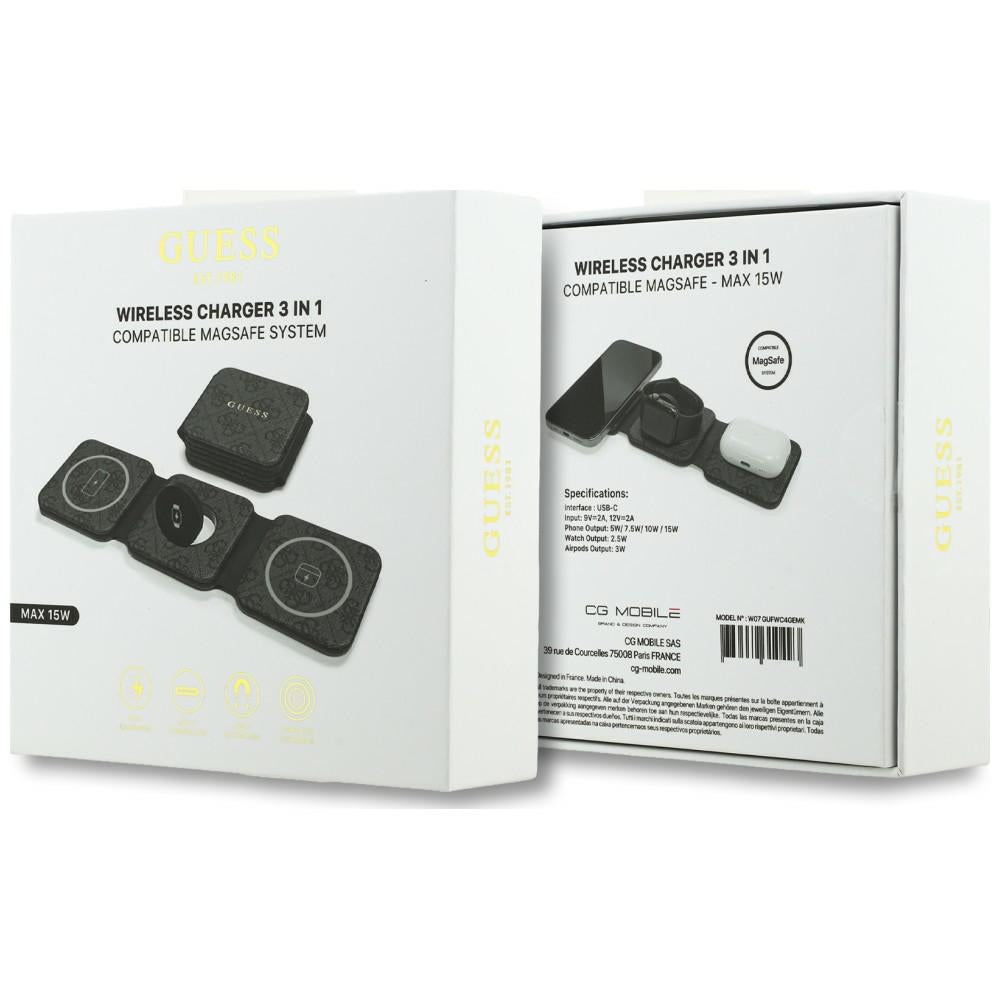 Indukcinis kroviklis Guess 4G 3in1 15W MagSafe - juodas -- Cell phone chargers
