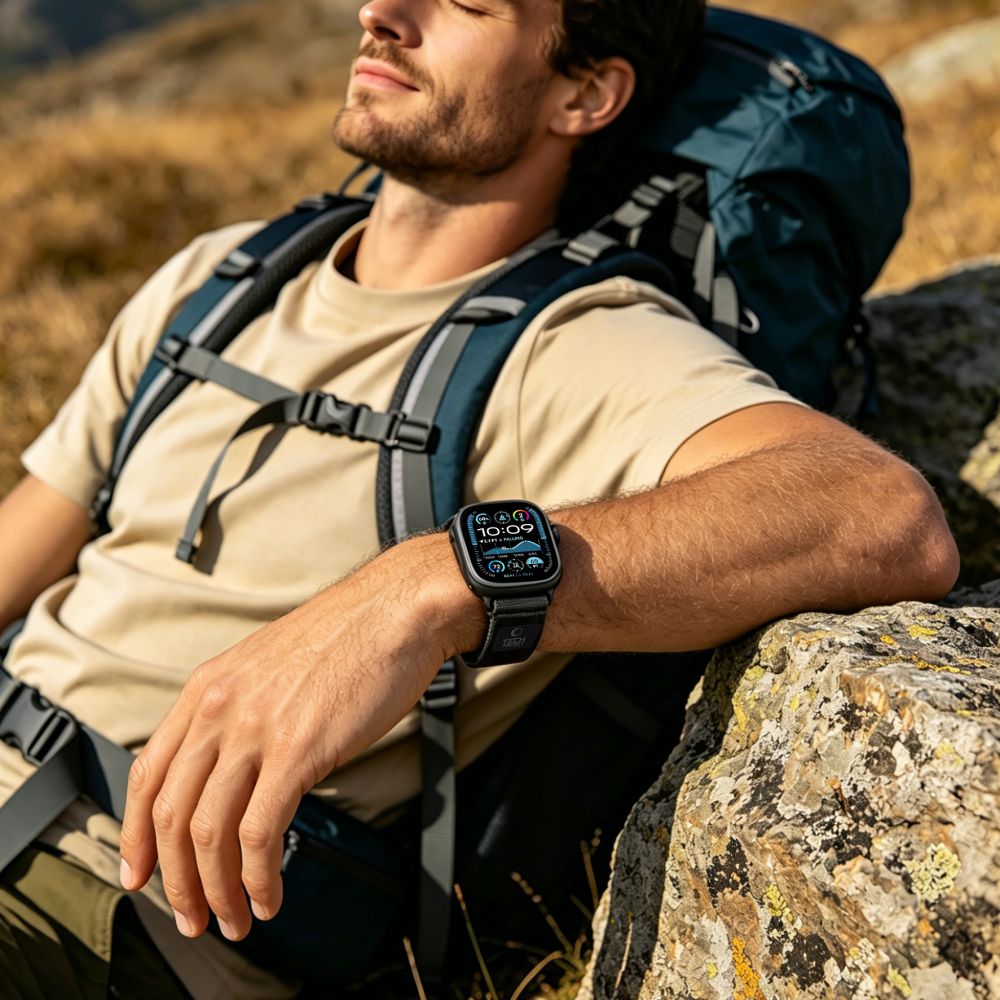 Tech-Protect Nylon Elite dirželis Apple Watch 44 / 45 / 46 / 49 mm - Juodas ir oranžinis -- Apple Watch 44/45/46/49mm