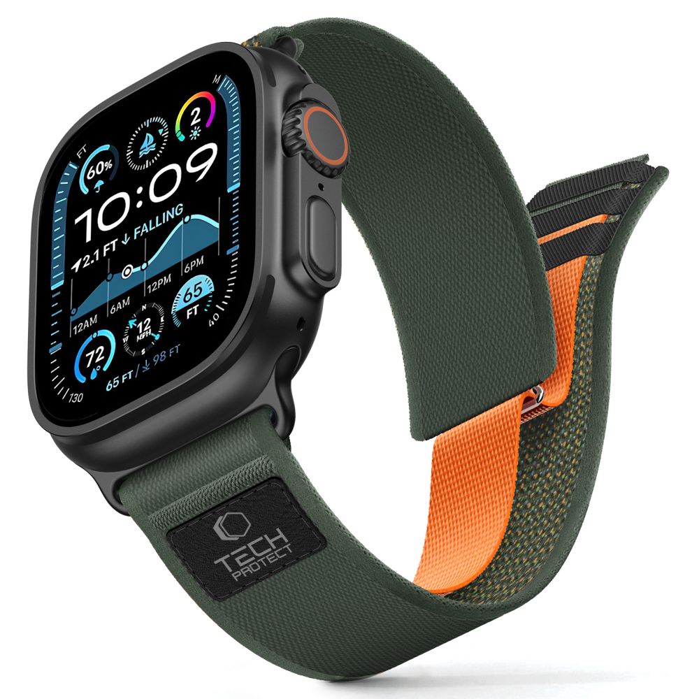 Tech-Protect Nylon Elite dirželis Apple Watch 44/45/46/49 mm - Žalias/Oranžinis -- Apple Watch 44/45/46/49mm