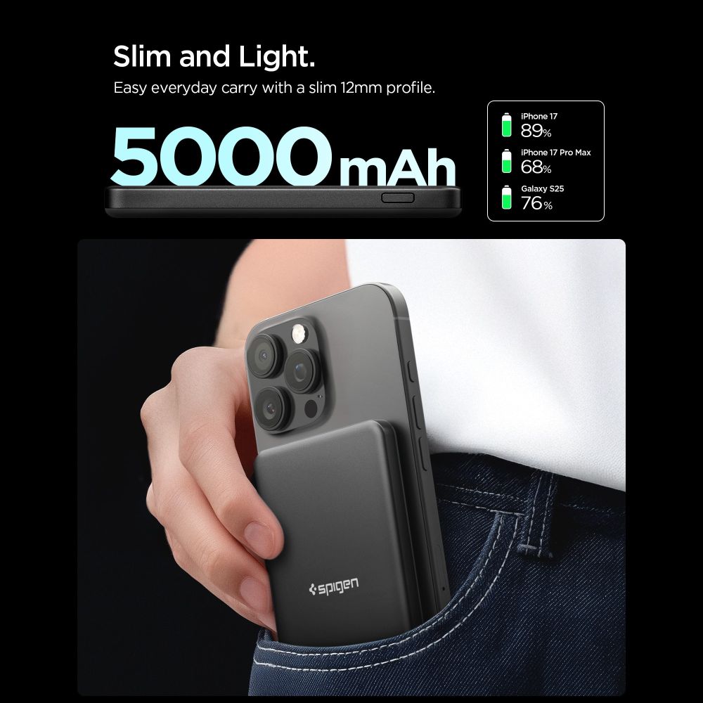 Spigen Essential EA2205MQ 5000MAH 22.5W QI2 Power Bank – Juodas -- Powerbanks