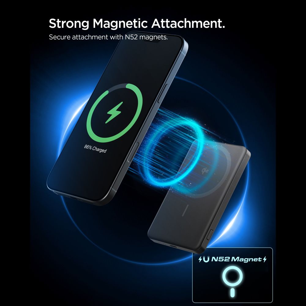 Spigen Essential EA2205MQ 5000MAH 22.5W QI2 Power Bank – Juodas -- Powerbanks