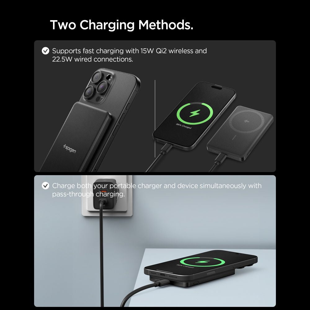 Spigen Essential EA2205MQ 5000MAH 22.5W QI2 Power Bank – Juodas -- Powerbanks