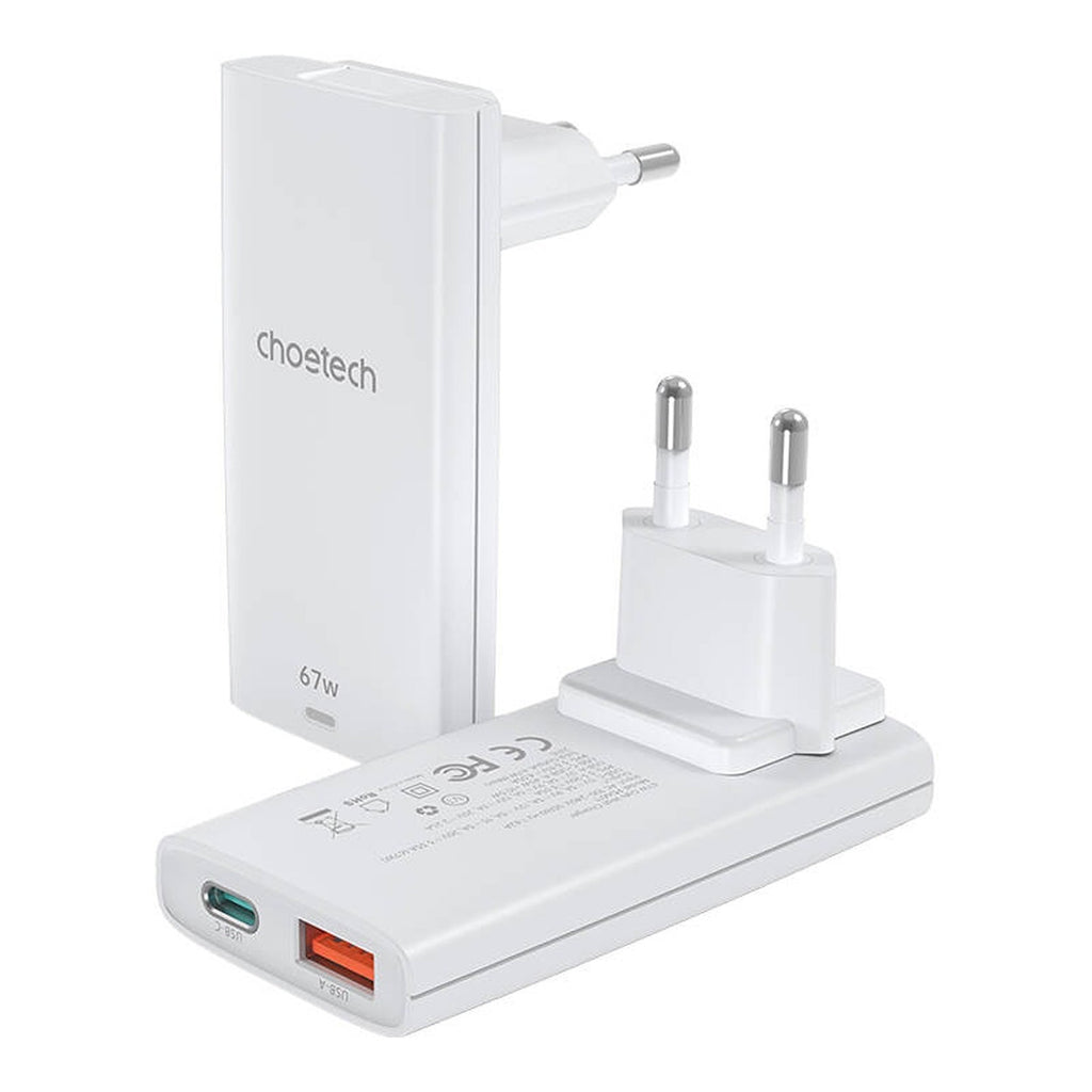 Choetech PD6011 65W GaN Ultra USB-C + USB-A sieninis kroviklis - baltas
