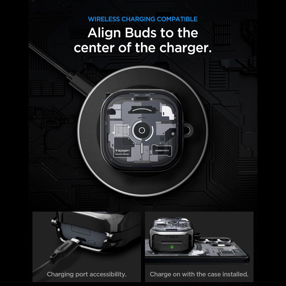 Spigen Ultra Hybrid Zero One dėklas Samsung Galaxy Buds 4 / 4 Pro - Juodas -- Samsung Galaxy Buds 4 / Samsung Galaxy Buds...