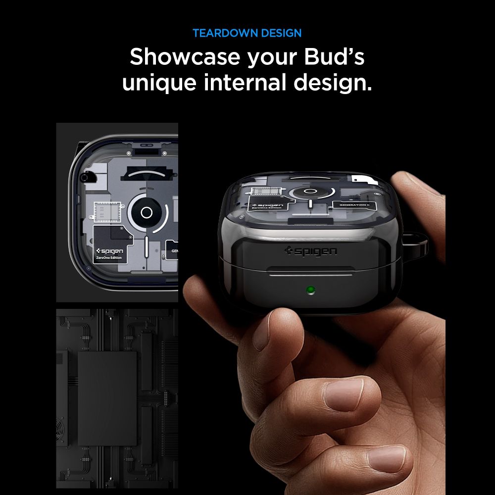 Spigen Ultra Hybrid Zero One dėklas Samsung Galaxy Buds 4 / 4 Pro - Juodas -- Samsung Galaxy Buds 4 / Samsung Galaxy Buds...