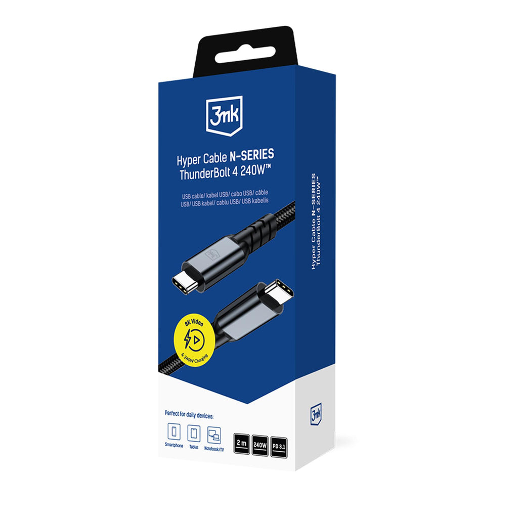 3mk Hyper Cable N-SERIES USB-C / USB-C Thunderbolt 4 2m 48V / 5A 40Gb/s 240W 8K60Hz - juodas -- Cell phone cables
